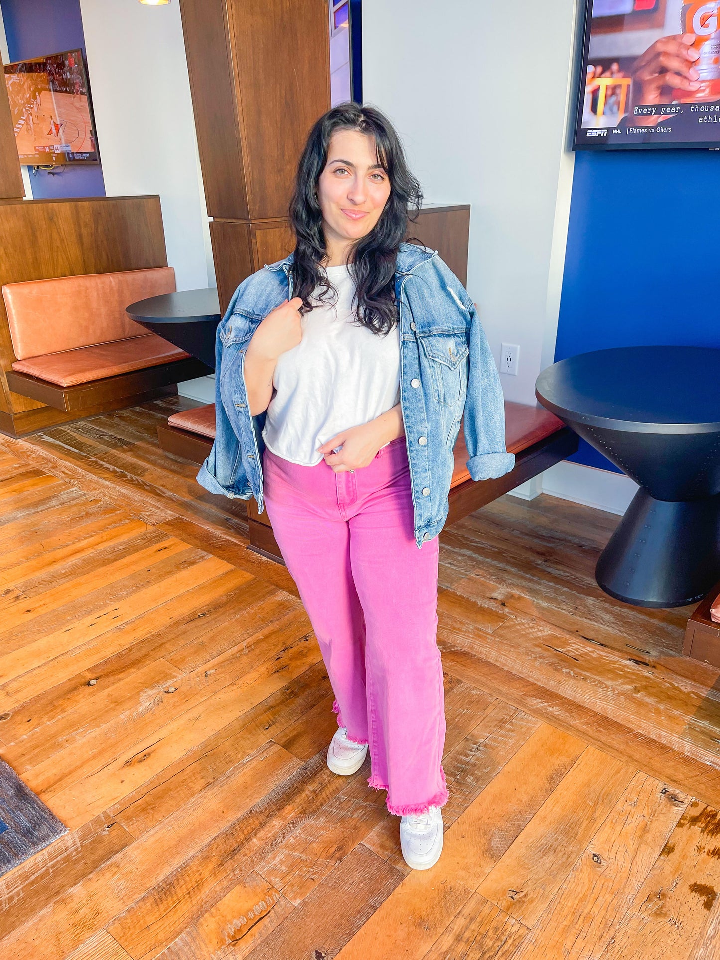 Grace Hot Pink High Rise Wide Leg Cropped Jeans