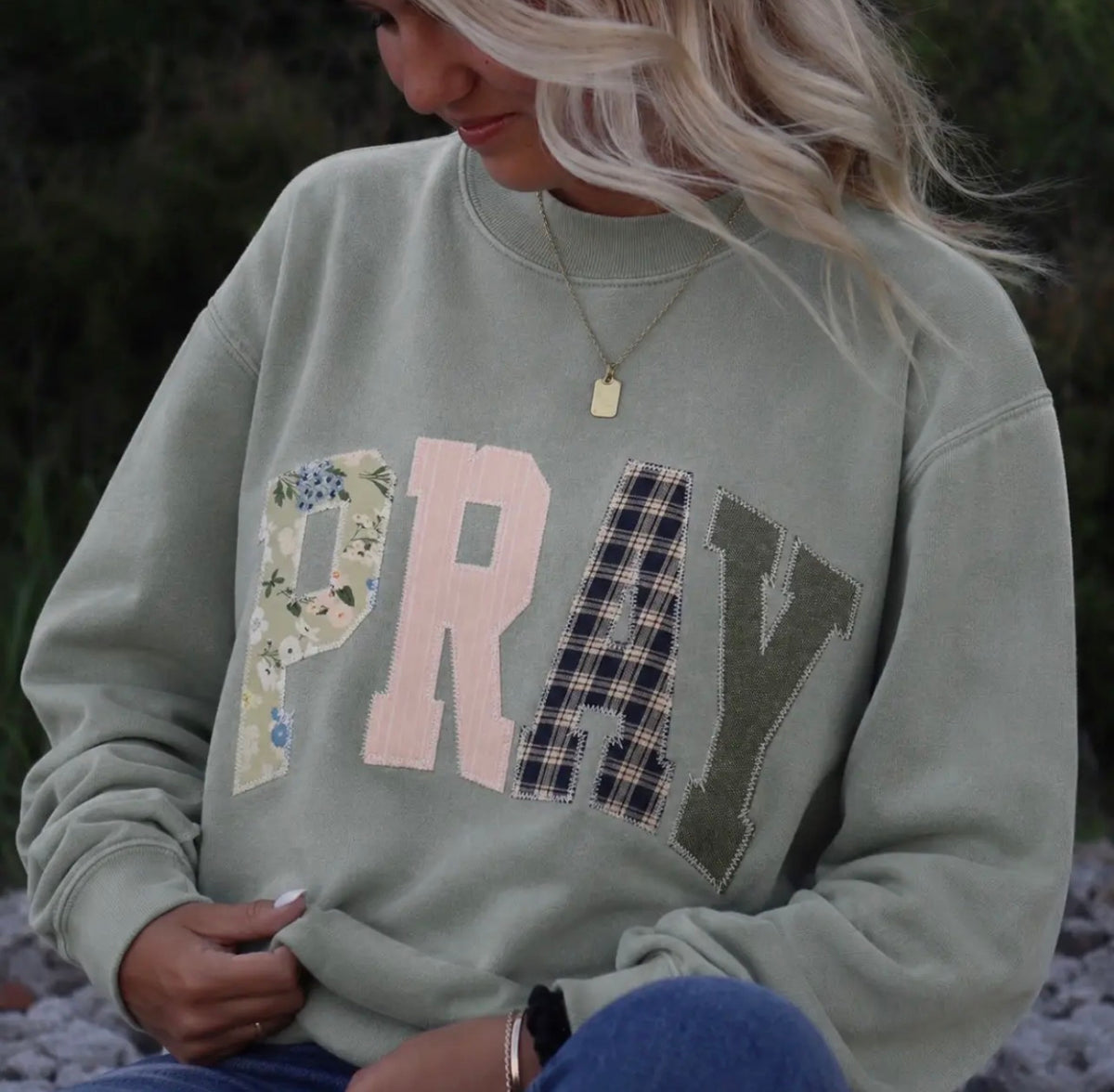 PRAY Patchwork Sweatshirt - Sage