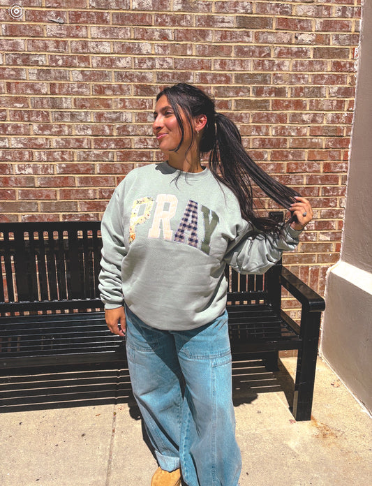 PRAY Patchwork Sweatshirt - Sage