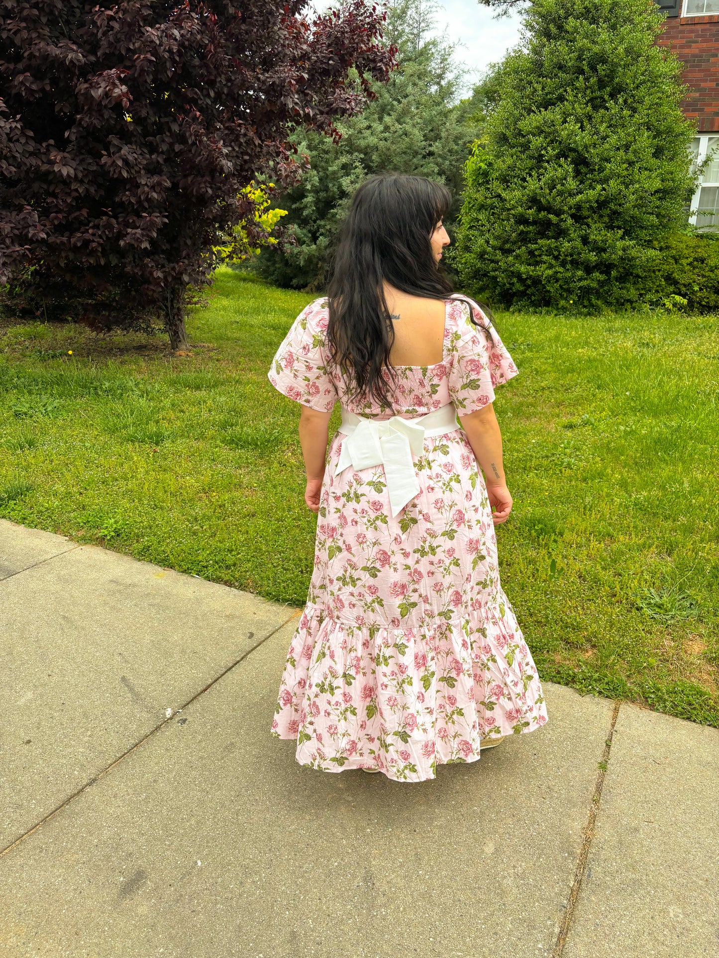 Floral Bow Flutter Sleeve Dress