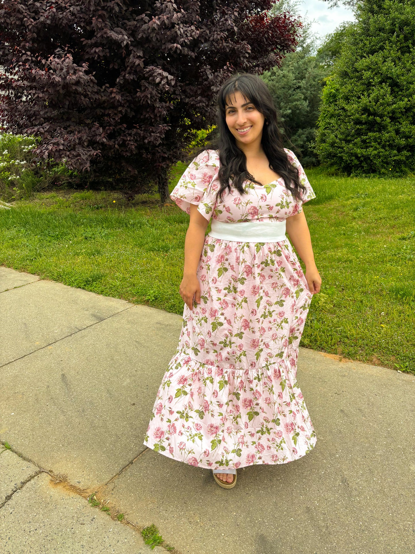 Floral Bow Flutter Sleeve Dress