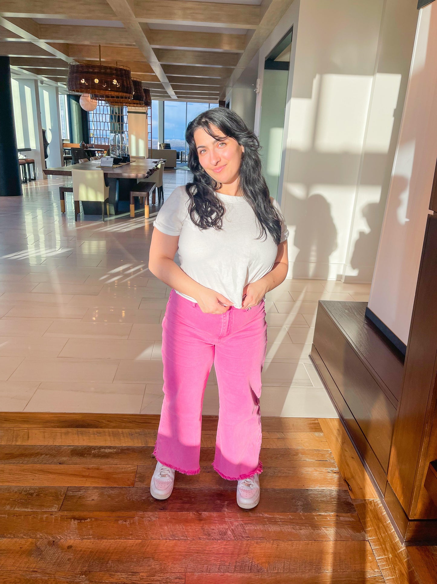 Grace Hot Pink High Rise Wide Leg Cropped Jeans
