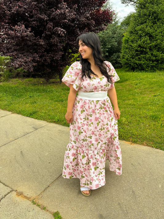 Floral Bow Flutter Sleeve Dress